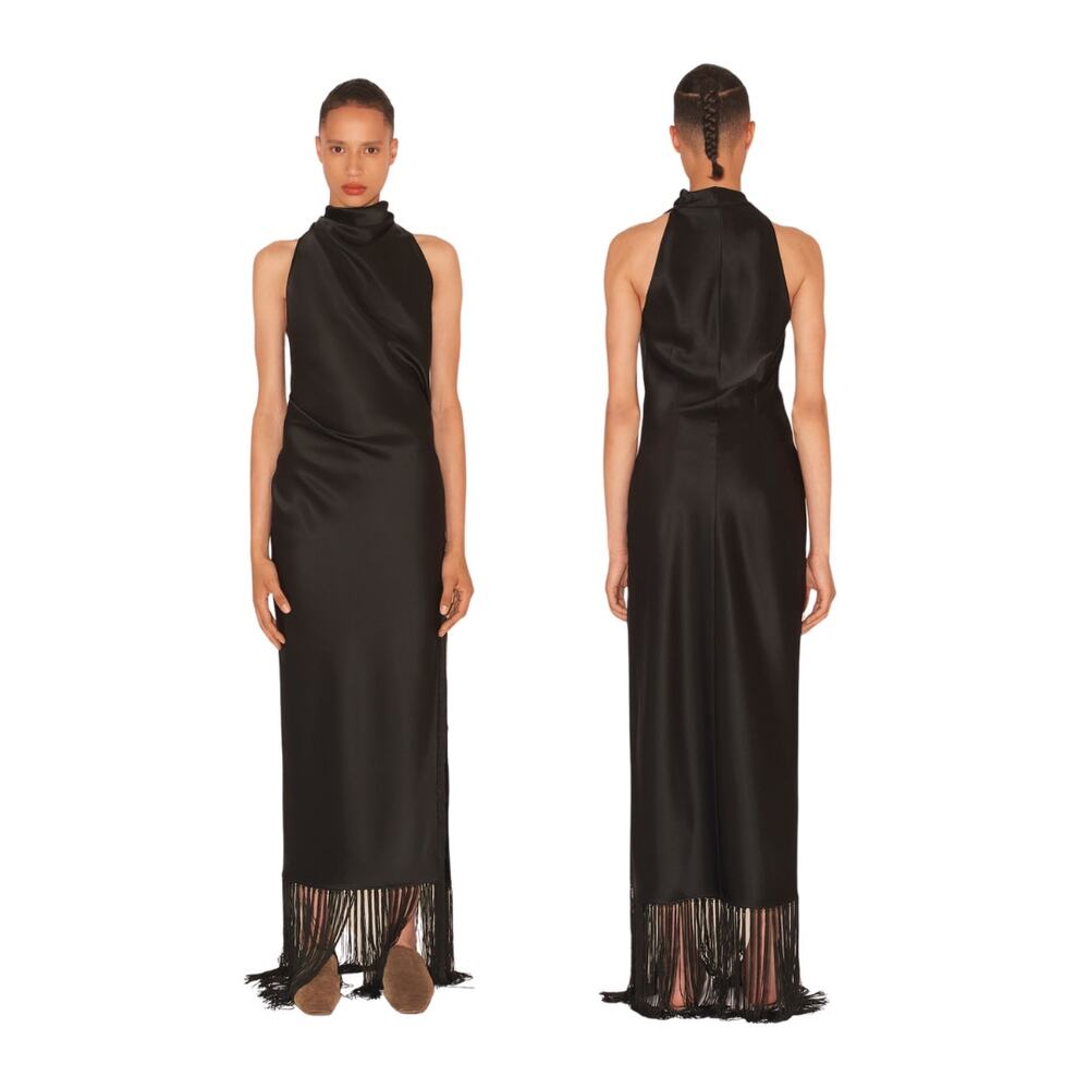 Nanushka Dia Dress Maxi Slip Satin Fringe Evening Prom Party Cocktail Formal M